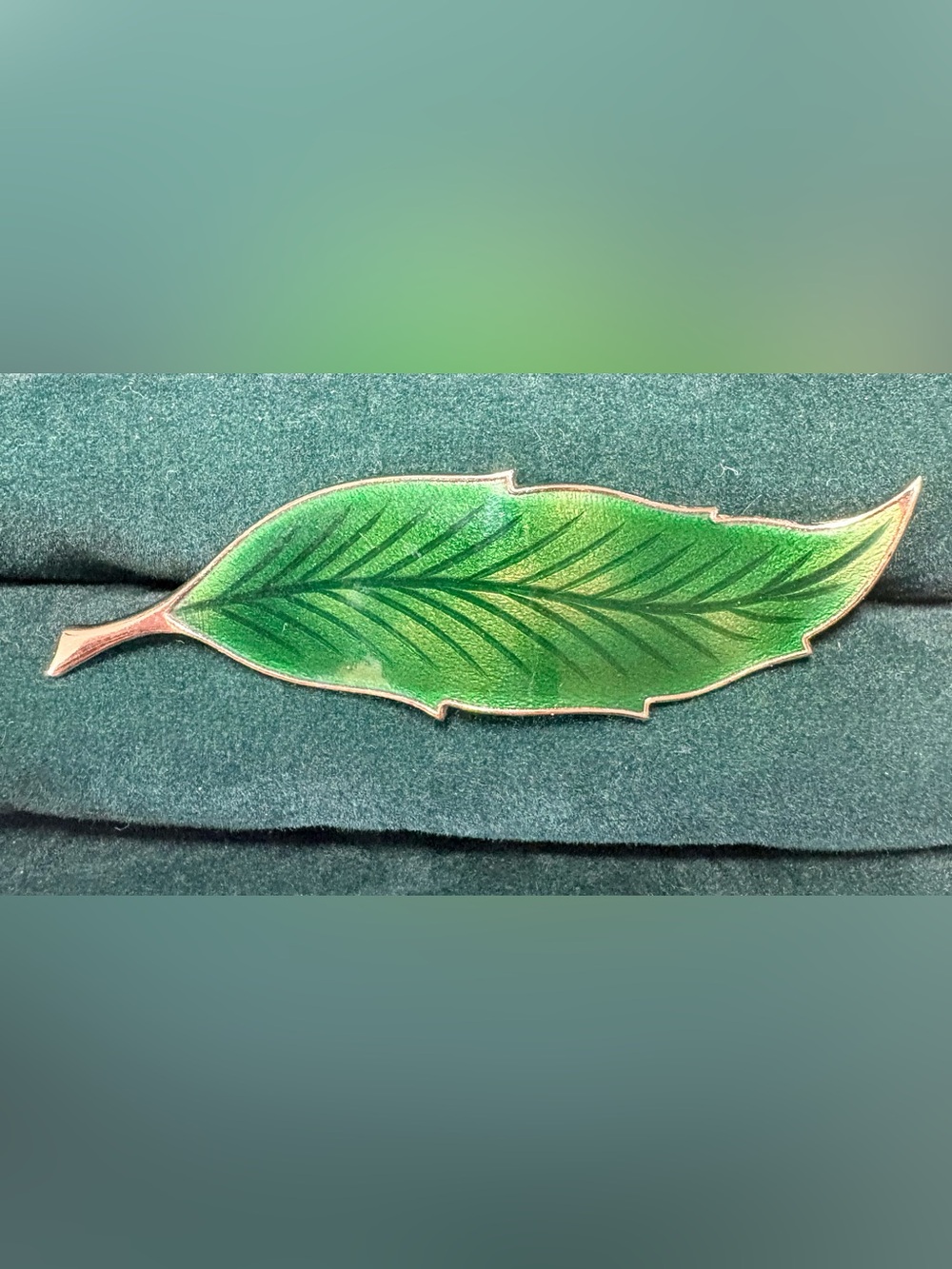 Vintage Mid Century Enamel and Gold-Tone Leaf Brooch